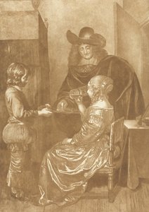 Heer en dame met page door Cornelis Ploos van Amstel (signed by artist)