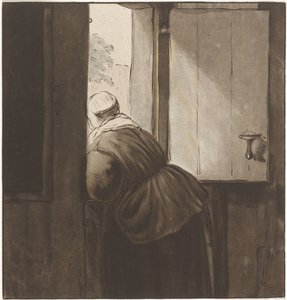 Vrouw leunend over een onderdeur