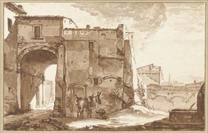 Poort met reiziger en muildier