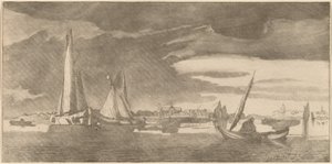 Rivier met stad door Cornelis Ploos van Amstel