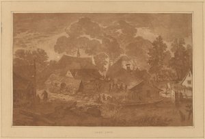 Dorp met Vijver door Cornelis Ploos van Amstel