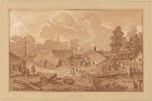 Dorp met vijver door Cornelis Ploos van Amstel