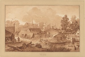 Dorp met vijver door Cornelis Ploos van Amstel