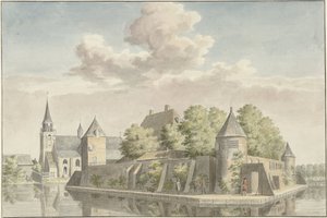 Het Hof van Putten en de kerk van Geervliet door Cornelis Pronk (possibly)