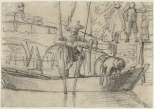 Man en vrouw in een bootje bij de oever door Cornelis Saftleven (attributed to)