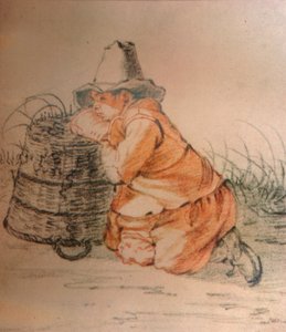 Een jongen rustend op een mand, 17e eeuw, 1929 door Cornelis Saftleven