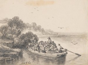 Een zwaarbeladen veerboot door Cornelis Saftleven