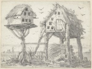 Twee duiventillen door Cornelis Saftleven