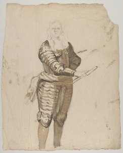 Studie van een staande commandant met een staf, verso door Cornelis Schut I