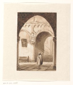 Interieur van een kerk met een monnik door Cornelis Springer
