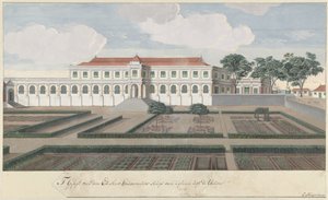 Het Gouverneurshuis met de tuin te Colombo op Ceylon