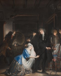 Valse Deugd Ontdekt: De Ontdekking van Volkert in de Wasmand, 1739 door Cornelis Troost