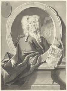 Portret van Jacob Campo Weyerman in medaillon door Cornelis Troost