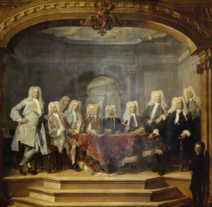 Regenten van het Aalmoezeniersweeshuis in Amsterdam, 1729 door Cornelis Troost