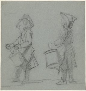 Twee studies van een trommelende jongen door Cornelis Troost