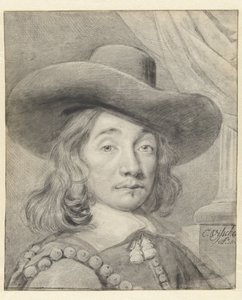 Zelfportret met een hoed door Cornelis Visscher (II)