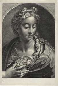 Athena, uit Cabinet Reynst; Gravures van verschillende afbeeldingen geschilderd door beroemde kunstenaars door Cornelis Visscher