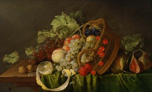Stilleven met fruitmand.