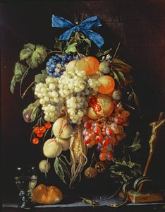 Boeket Fruit met Eucharistische Symbolen op een Richel