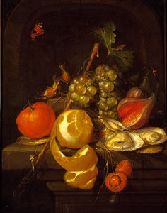 Stilleven met fruit en oesters
