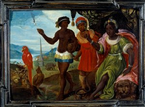 De vier delen van de wereld: Afrika. Schilderij door Cornelis De Baellieur (1607-1671), Vlaamse school