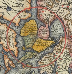 Detail van wereldkaart - Artic met magnetisch eiland als Noordpool