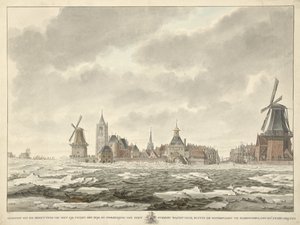 Gezicht van de bezetting van het ijs buiten de Waterpoort te Gorinchem, den 20.n Februarij 1799 door Cornelis de Jonker