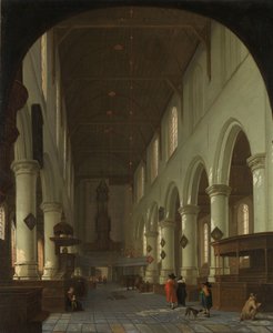 Interieur van de Oude Kerk in Delft vanaf het koor naar het portaal door Cornelis de Man (attributed to)