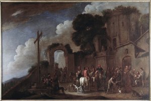 De zeven werken van lichamelijke barmhartigheid: de dorstigen te drinken geven (na 1625) door Cornelis de Wael
