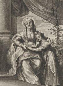 De opvoeding van de Maagd, met Sint Anna zittend op een bank en omhoog kijkend, ca. 1645-78 door Cornelis van Caukercken