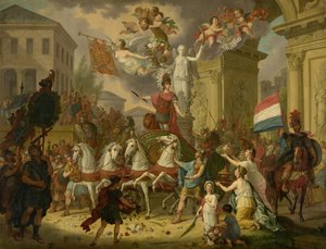 Allegorie van de triomftocht van de Prins van Oranje, de toekomstige koning Willem II, als de held van Waterloo, 1815