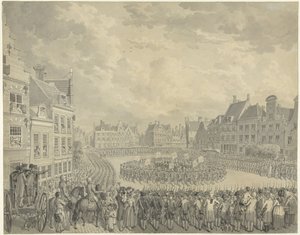 Beëdiging van het College van Gecommitteerden door de schutter-officieren op de Neude te Utrecht, 1786