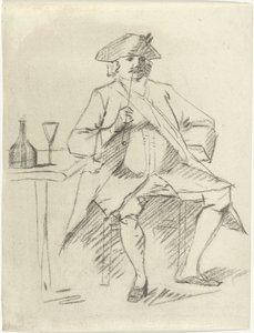 Man met een pijp zittend bij een tafel door Cornelis van Noorde