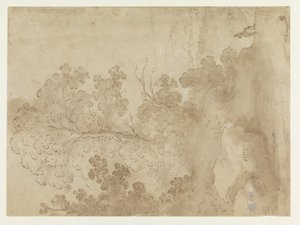 Heuvellandschap met bomen door Cornelis van Poelenburch