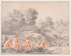 Naakten in een Landschap (mogelijk Diana en Callisto) door Cornelis van Poelenburch
