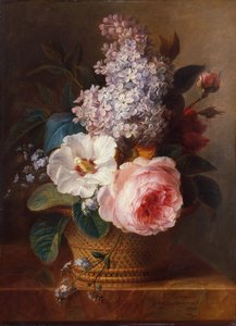 Stilleven van bloemen in een mand (olieverf op doek)