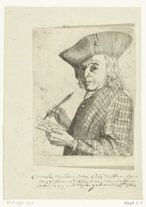 Zelfportret met pen en tekening door Cornelis van den Berg