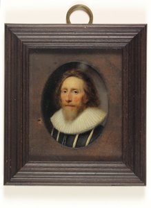 Een heer in een zwart gesneden wambuis door Cornelius I Johnson