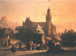 Een stadsplein door Cornelius Springer