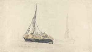 Een zeilpraam die wordt geladen met hooi, december 1827 door Cornelius Varley