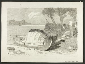 Aangespoelde boten door Cornelius Varley