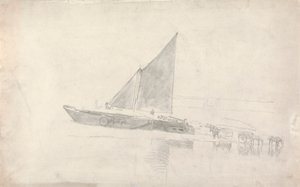 Studie van boten met paarden en karren door Cornelius Varley