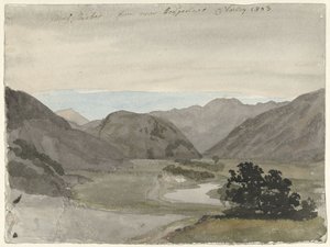 Gezicht op Moel Siabod vanaf Beddgelert, Noord-Wales door Cornelius Varley