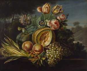 Stilleven met fruit en bloemen, 1824 door Cornelius de Beet