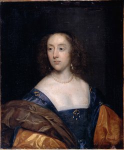 Portret van een dame in blauw door Cornelius the elder Johnson
