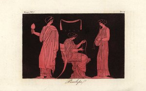 Een afbeelding van Penelope, vrouw van Odysseus, met haar bedienden door Corsi Corsi