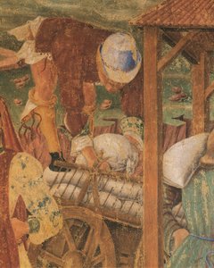 Koopman aan het werk, detail van Triomf van Ceres, scène uit Maand Augustus, toegeschreven aan Cosimo Tura door Cosimo (attr. to) Tura