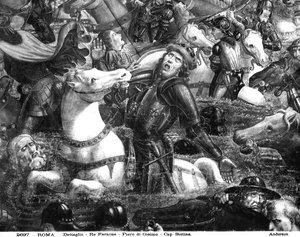De Oversteek van de Rode Zee, detail van Farao te paard, uit de Sixtijnse Kapel (fresco) (detail) door Cosimo Rosselli