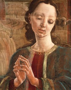 Annunciatie, orgelluik hout in de kathedraal van Ferrara door Cosimo Tura