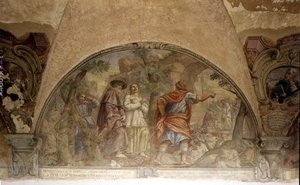St. Dominic bekeert een ketter, lunet uit de fresco cyclus van het leven van St. Dominic door Cosimo Ulivelli